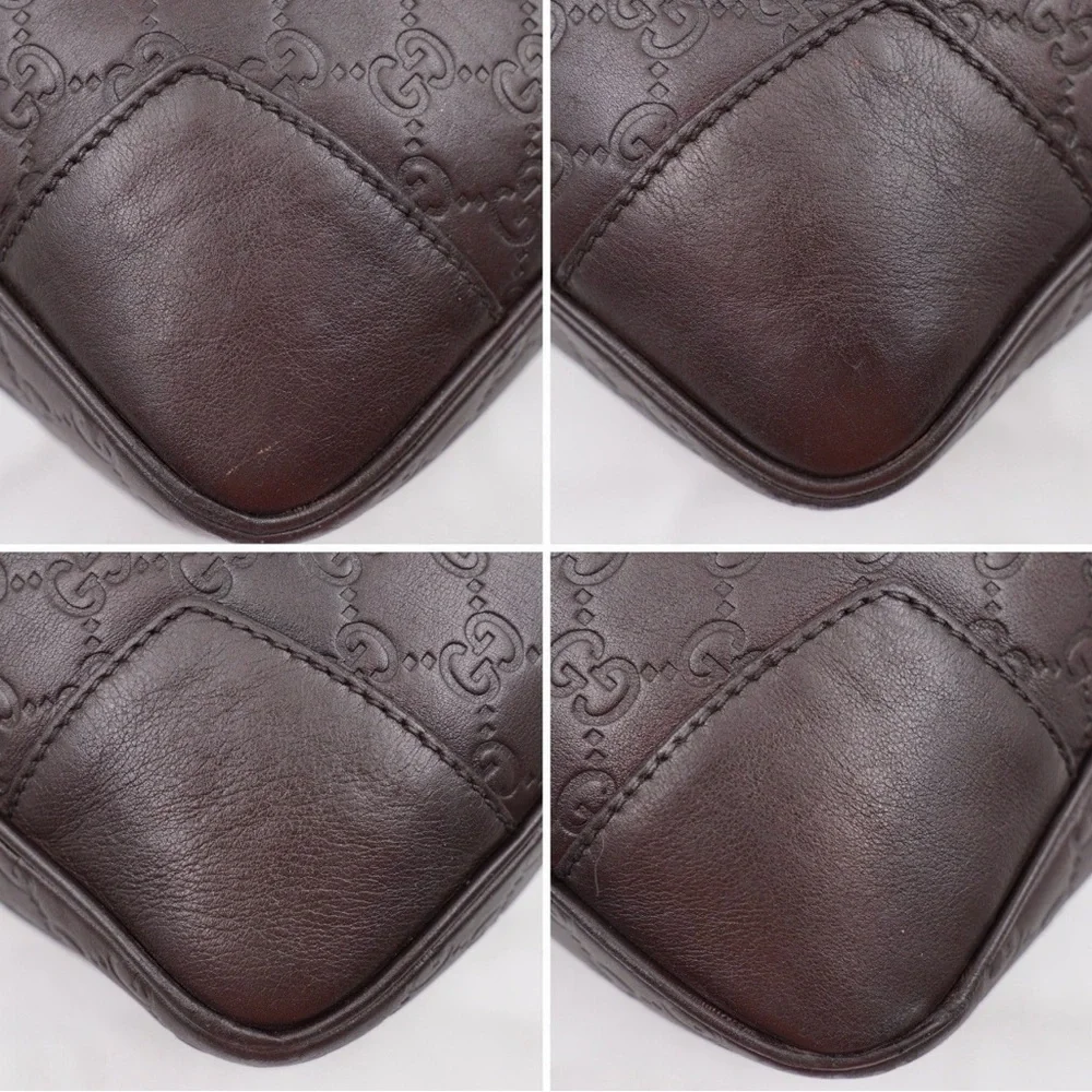 Gucci Dark Brown Embossed Leather Messenger Bag - Picture 5 of 8